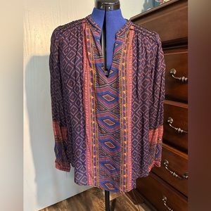 Lucky Brand long sleeve sheer tunic sz L blue bronze purple NWT